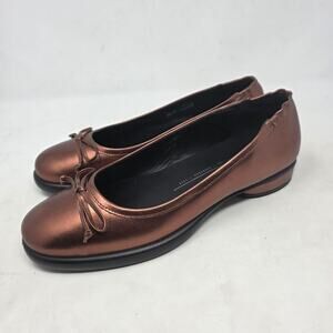 ECCO Sculpted Luxe Ballet Flats Bronze Leather Bow Comfort Women 9.5